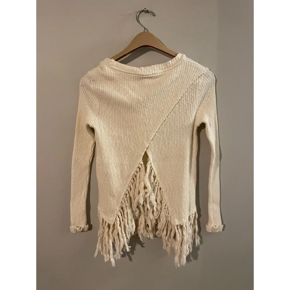 Eri + Ali Anthropologie Malla Fringe Hem Split Back Sweater - Picture 1 of 5